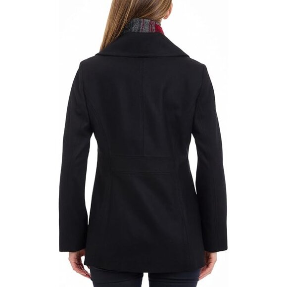 LONDON FOG Womens Double Breasted Peacoat with Scarf Black Size Medium NEW - Picture 2 of 11